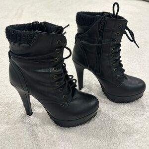 CALL IT SPRING - Black Combat Platform Booties (size US 7)